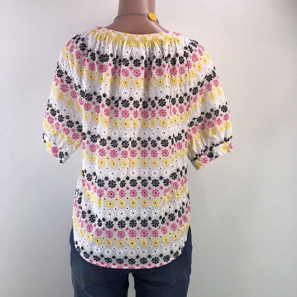 NEW Ruby Rd Womens Multicolor Tropical Blouse Short Sleeve Ruched Side Size M - Picture 4 of 16